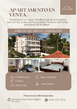 Apartamento de 2 habitaciones en venta en juan dolio.