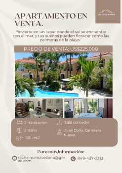 Apartamento de 2 habitaciones en venta en juan dolio.