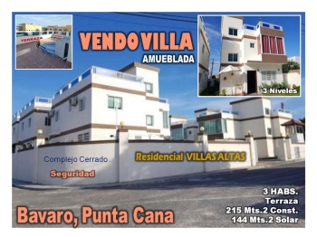 Oportunidad unica casa 3 niv. amueblada  en bavaro res. villas altas b