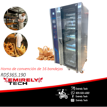Horno de convencion de 16 bandejas para panaderia reposteria