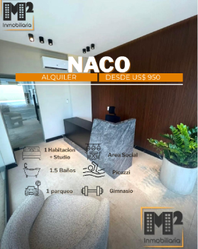 Naco - alquiler apartamento de 1 habitacion y 1 habitacion estudio nue