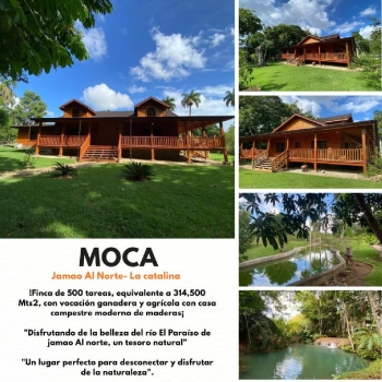 Lujosa y paradisíaca finca de 500 tareas con casa campestre o cabaña m