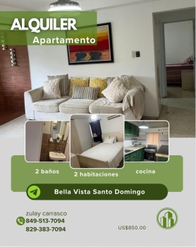 Se alquila apartamento en bella vista – santo domingo