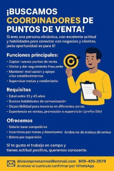 Empleo trabajo buscamos coordinadores de puntos de venta!