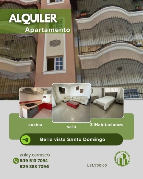 Se alquila amplio apartamento amueblado en bella vista