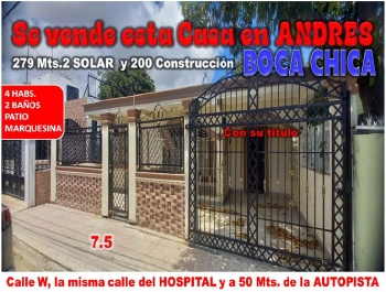 Se vende casa en andres boca chica a 1 esq. de la autopista 4 habs. 27