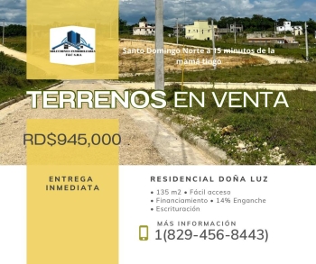 Terreno de 162 m2 con financiacion facil en santo domingo norte
