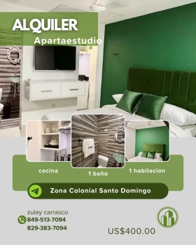 Alquilo hermoso estudio en la zona colonial  santo domingo