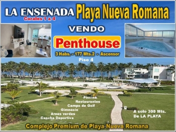 Vendo hermoso penthouse  amueblado total en playa nueva romana complej