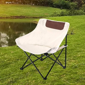 Silla premium beige plegable portátil con estructura resistente