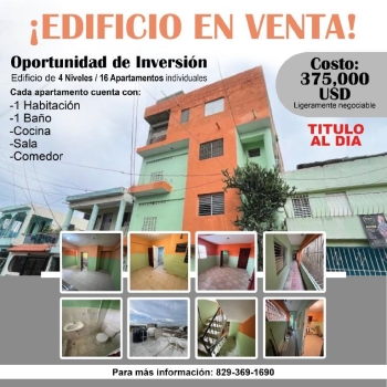 Venta de edificio de 16 apartamentos titulo al dia