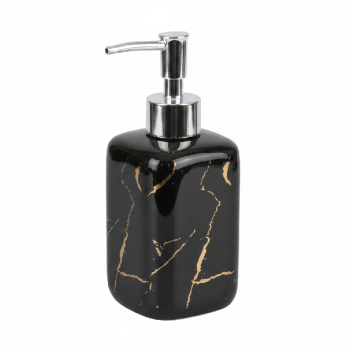 Dispensador de jabón negro con diseño marmolado dorado