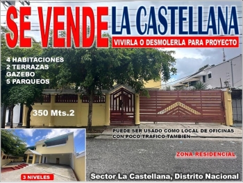 Vendo casa de 3 niveles en la castellana 4 habs. 350 mts.2 de oportuni