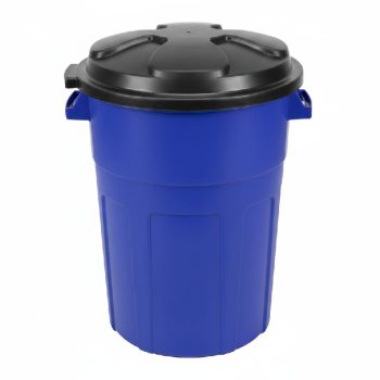 Cubo de basura azul con tapa
