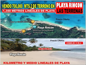 Vendo 700000  mts.2 con casi 1 km. y medio lineales de playa en  playa