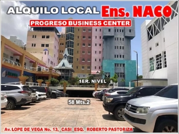 Alquilo local en progreso business center naco  av. lope de vega  58 m