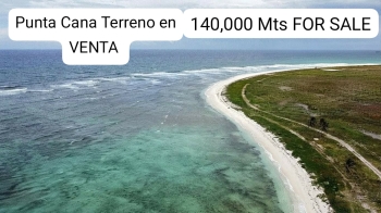 En punta cana terreno en venta de 140000 metros con 1 km de playa y co