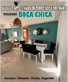 Alquilo apto amueblado 2 habs. en boca chica torre  boca del mar i