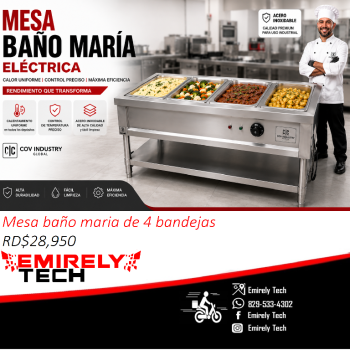 Mesa baño maria electrica de 4 bandejas exhibidora de alimentos calien