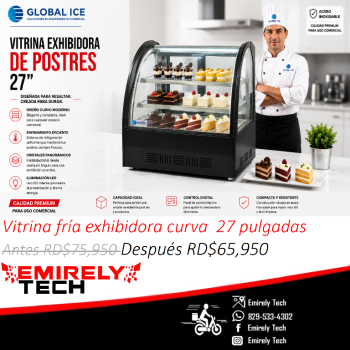 Vitrina exhibidora fria pequeña para postres alimentos frios de 27 pul