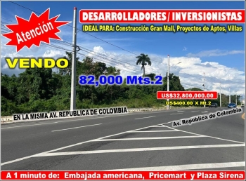 Vend0 82000 mts.2 de terreno en la misma republica de colombia a pasos