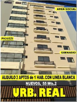 Alquilo 3 aptos de 1 habs. con linea blanca  en urb. real a estrenar