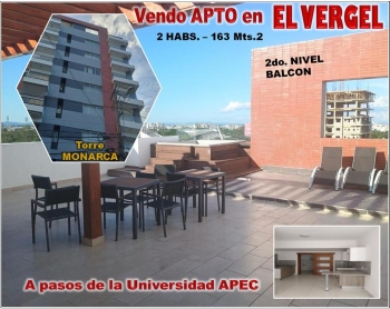 Vendo apto 2 habs. en torre monarca ens. el vergel 163 mts.2 2do piso