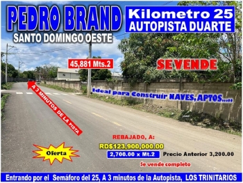 Vendo terreno para naves aptos en pedro brand 45881 mts.2 rebajada a 3