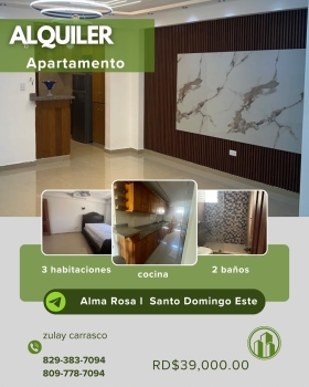 Apartamento en alquiler– alma rosa i santo domingo este sin amueblar