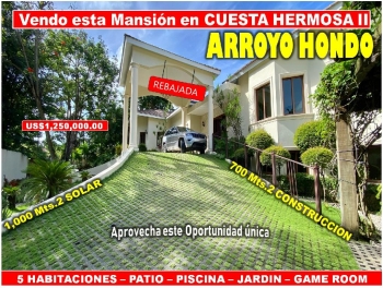 Vendo imponente mansión en cuesta hermosa ii 5 habs. 1000 mts.2 patio