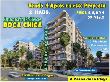 Vendo 4 aptos en proyecto hamaca garden residences boca chica 2 habs.
