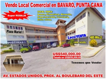 Vendo local comercial de 485 mts.2 en av. estados unidos bavaro por de