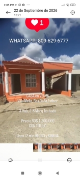 Casa en venta en villa mella res doña esther 3-hab 2-b marq techada un