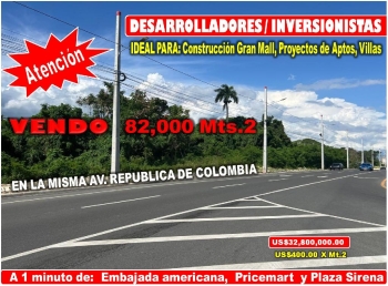 Vend0 82000 mts.2 de terreno en la misma republica de colombia a pasos
