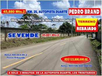 Vendo terreno para naves aptos en pedro brand 45881 mts.2 rebajada a 3