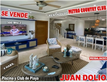 Vendo penthouse de lujo amueblado en metro country club juan dolio 300