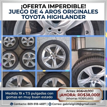 Juegos de 4 gomas con sus aros originales para toyota highlander 2015-