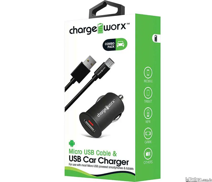 Cargador Para Carro Charge Worx Usb 1.0a Cable Micro Usb Negro