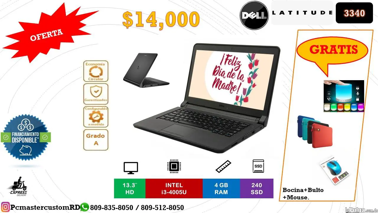 Oferta! Laptop Dell Latitude 3340 Bulto Mouse Bocina Bluetooth Gratis