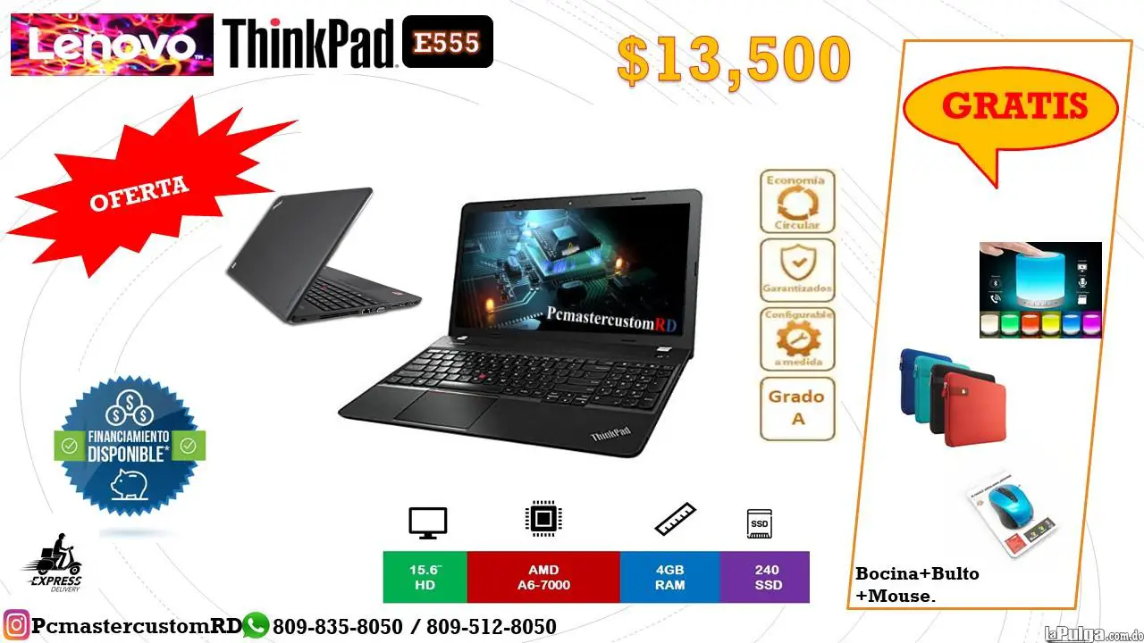 Oferta! Laptop Lenovo Thinkpad E555 Bulto Mouse Bocina Bluetooth Grati