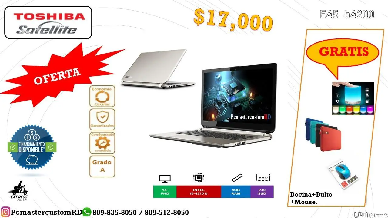 Oferta! Laptop Toshiba Satellite E45 Bulto Mouse Bocina Bluetooth Grat