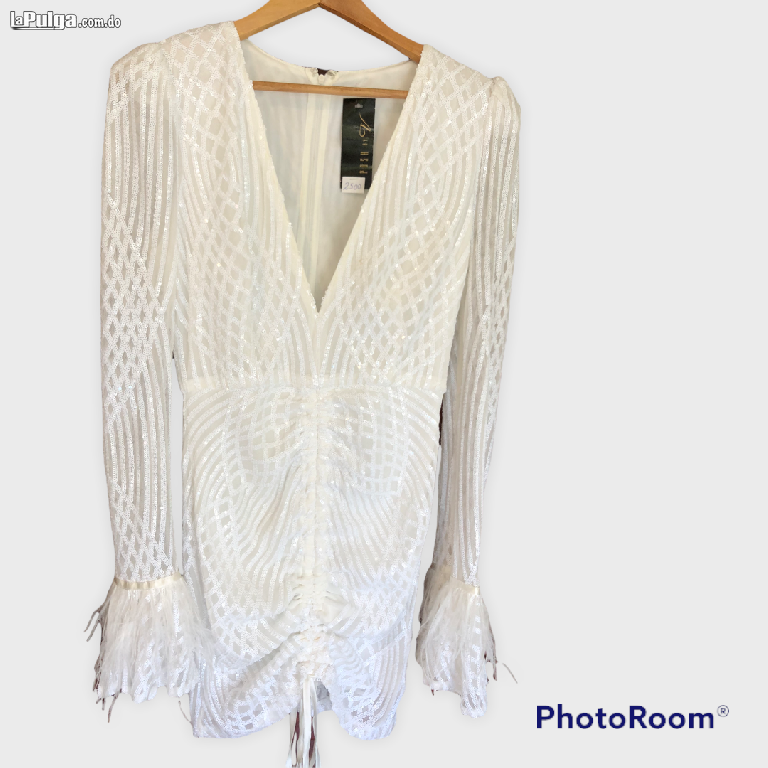 Vestido de fiesta blanco con brillos y pluma Foto 7025071-1.jpg
