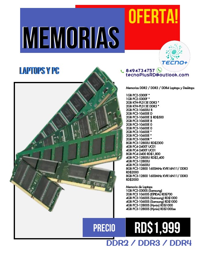 Memorias DDR2 / DDR3 / DDR4 Laptops y Desktops Foto 7215287-1.jpg