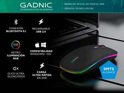 Mouse inalámbrico óptico LED recargable silencioso Bluetooth portátil  Foto 7231001-2.jpg