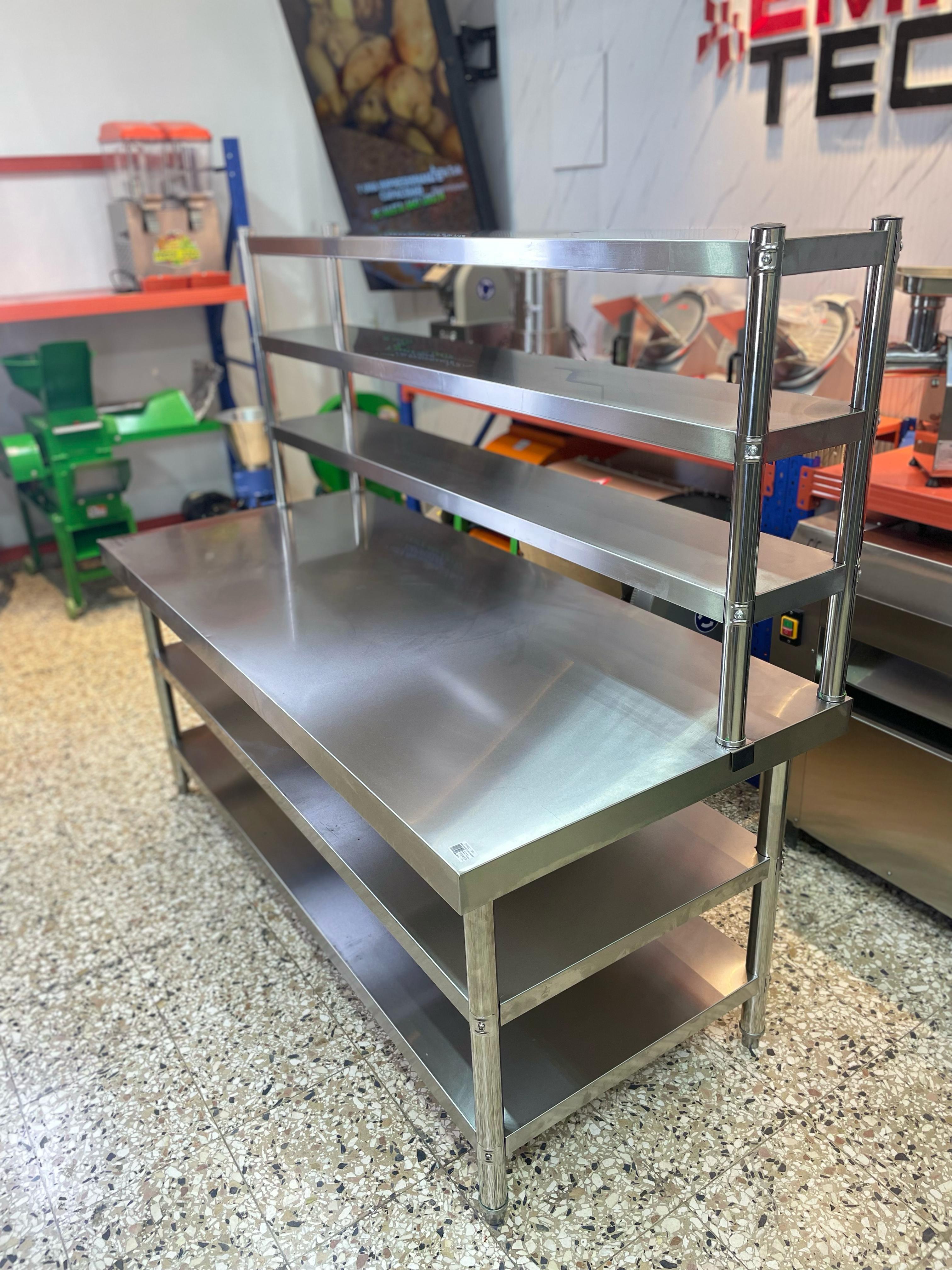 Mesa de trabajo de 3 niveles acero inoxidable para cocina comercial Foto 7270841-2.jpg