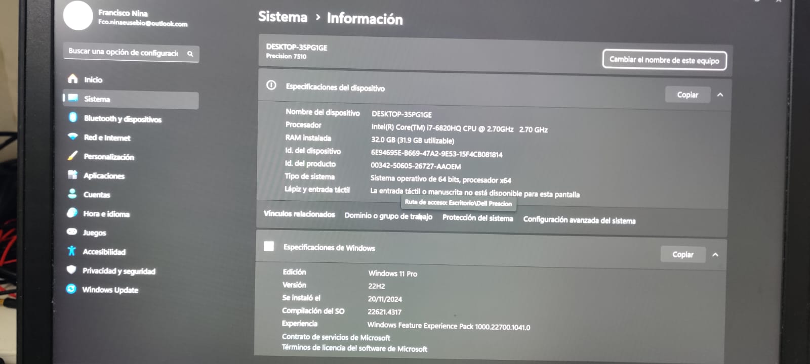 Dell Precisión 7510 USADA en muy buen estado  Foto 7279141-3.jpg