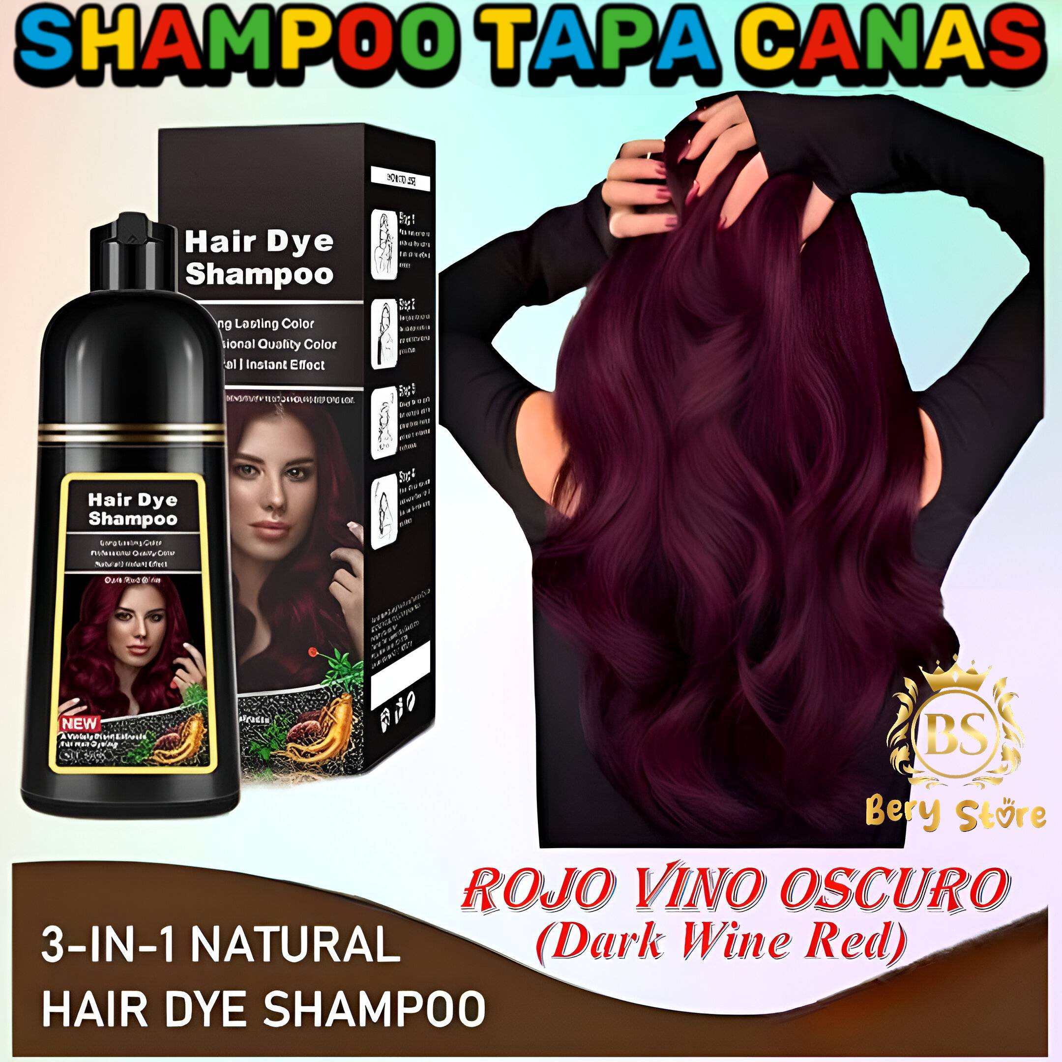 SHAMPOO CUBRE CANAS ROJO VINO OSCURO/ SHAMPOO TAPA CANAS / SHAMPOO TIN Foto 7279481-6.jpg