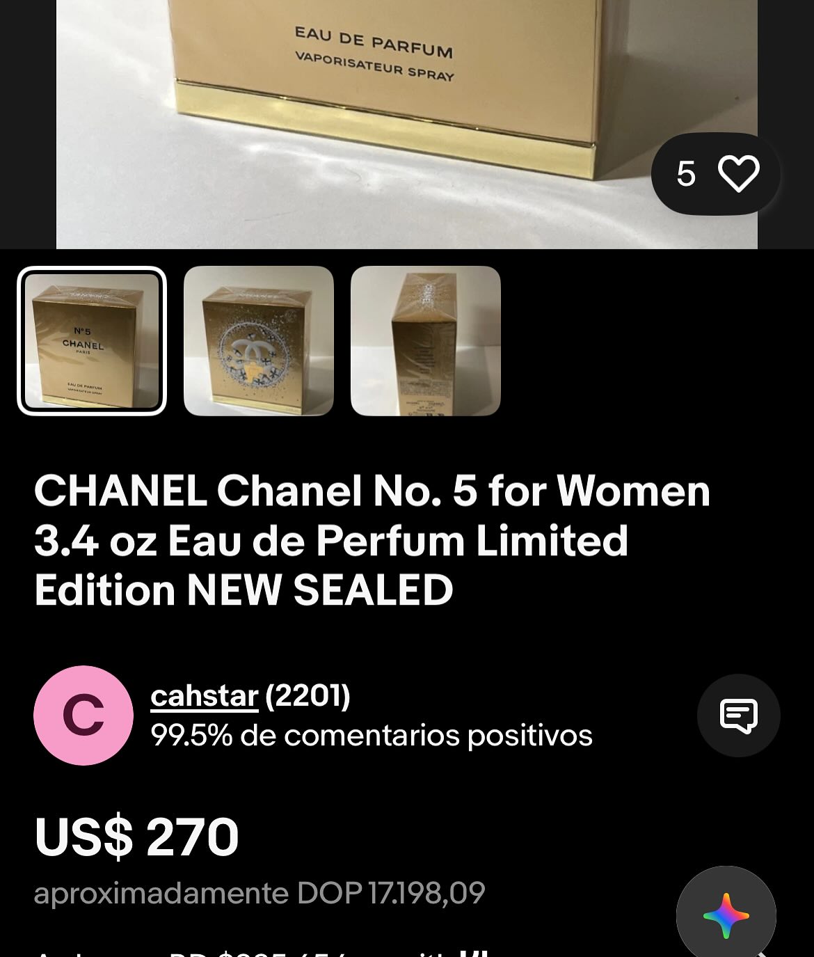Perfume CHANEL N” 5 PARFUM EDICIÓN LIMITADA para dama 3.4 FL.OZ 100ml. Foto 7289854-3.jpg