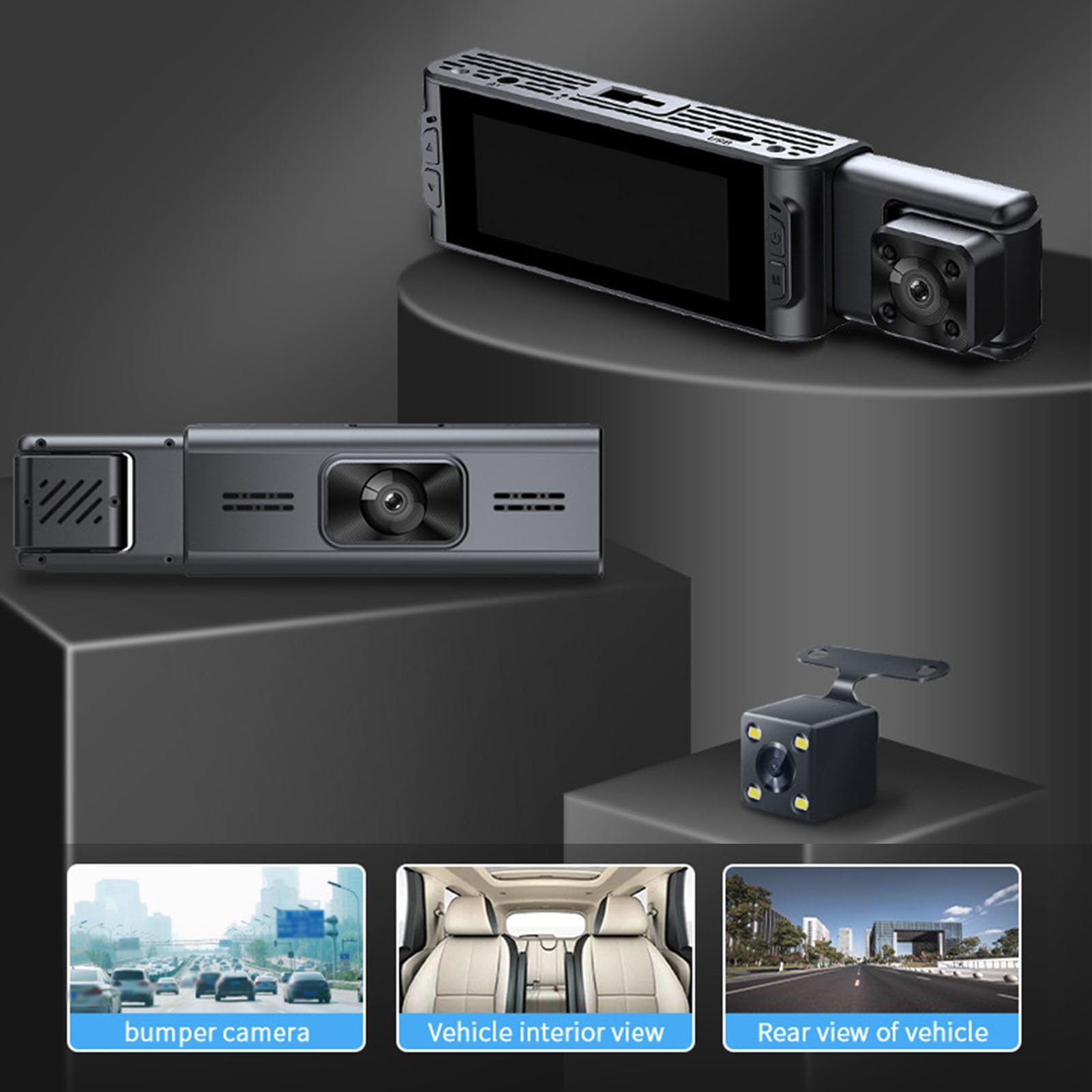 Cámara para Auto 1080P WDR  Frontal Trasera e Interior  Full HD 3 en 1 Foto 7291205-1.jpg