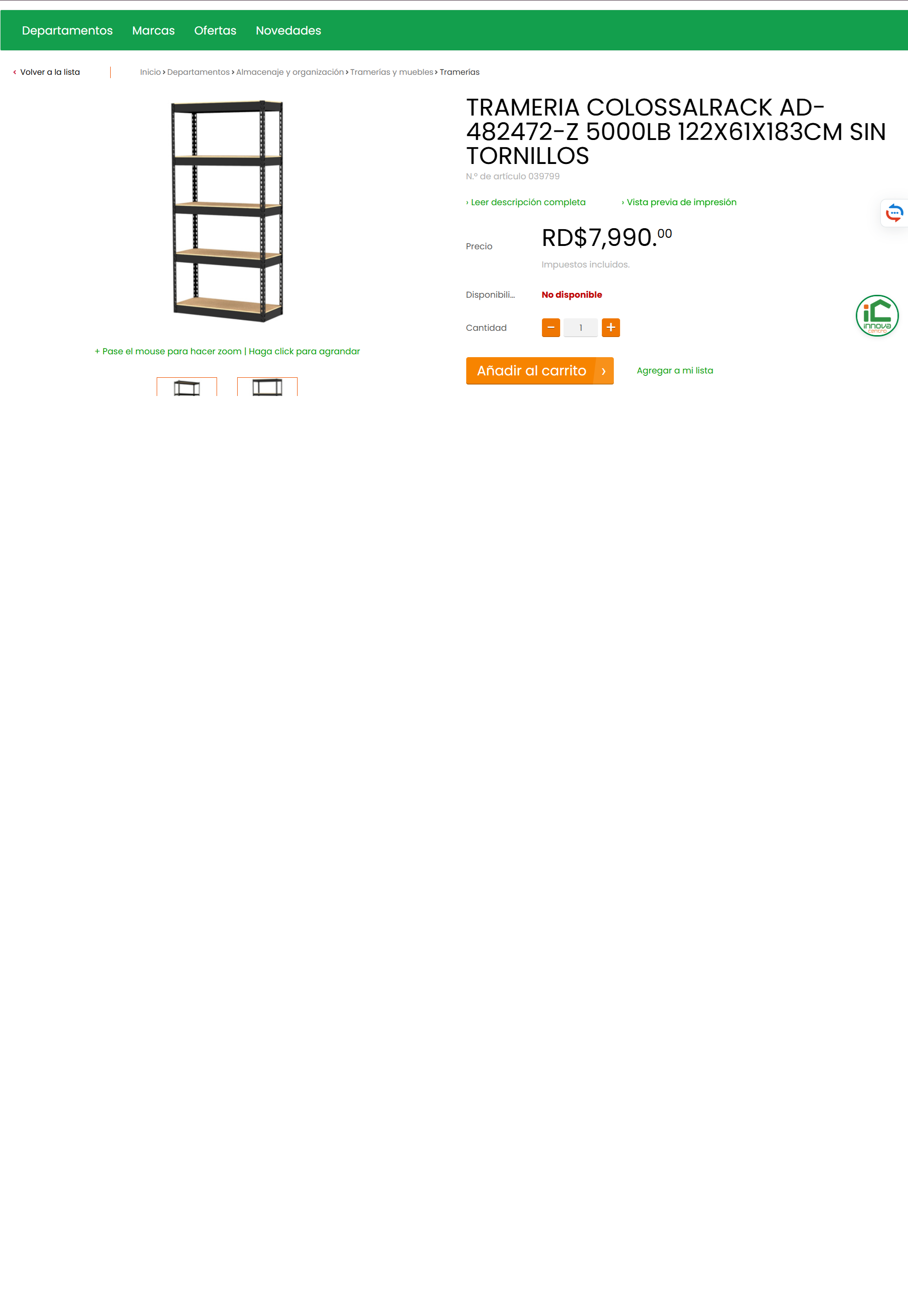 TRAMERIA COLOSSALRACK AD-482472-Z 5000LB 122X61X183CM SIN TORNILLOS Foto 7295029-3.jpg